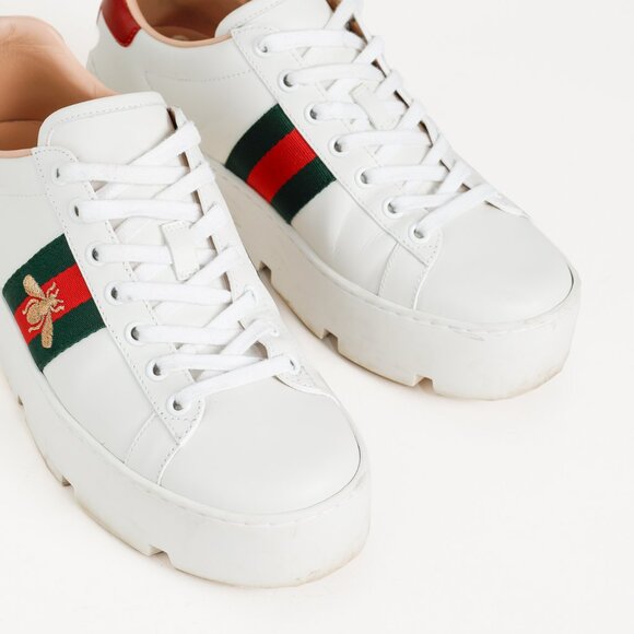 Gucci Ace White Leather Platform Sneakers - Picture 6 of 12